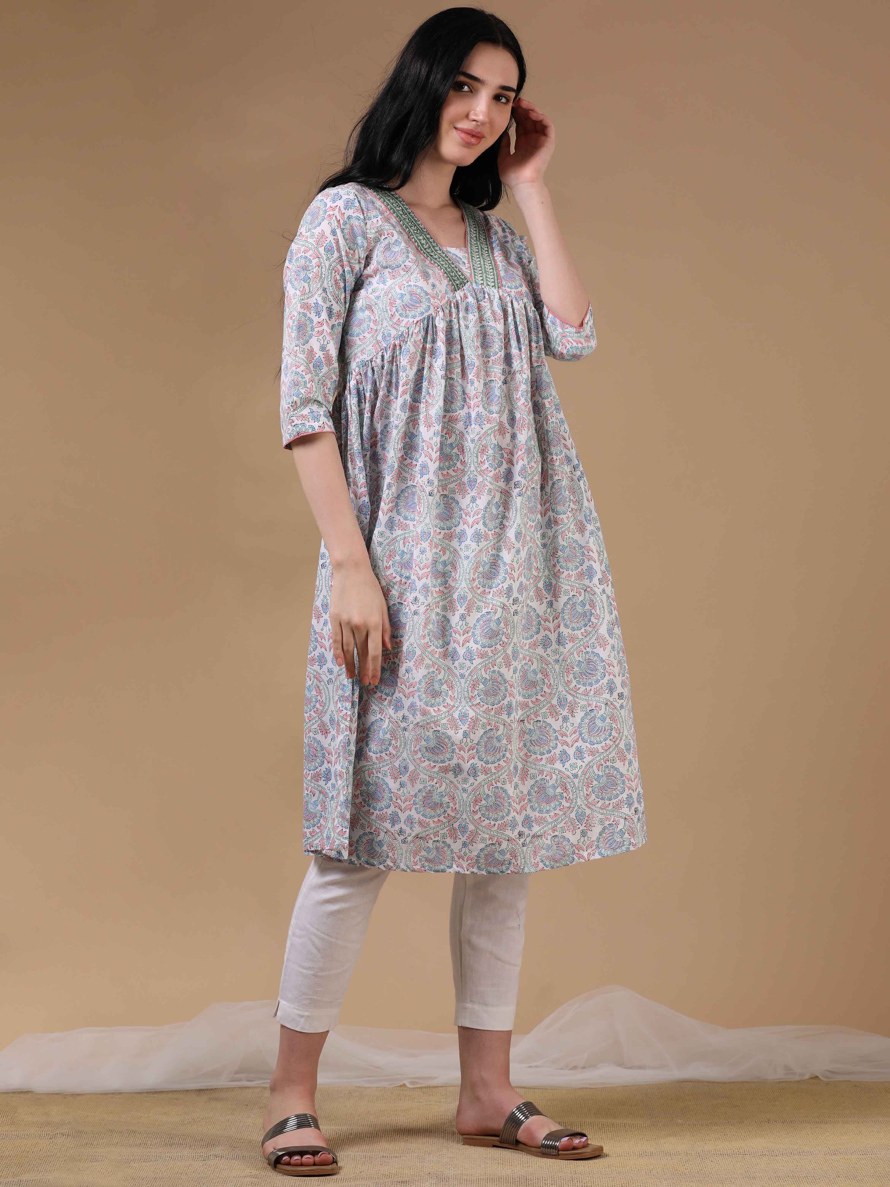 White 3/4th Sleeves Casual Wear Kurta