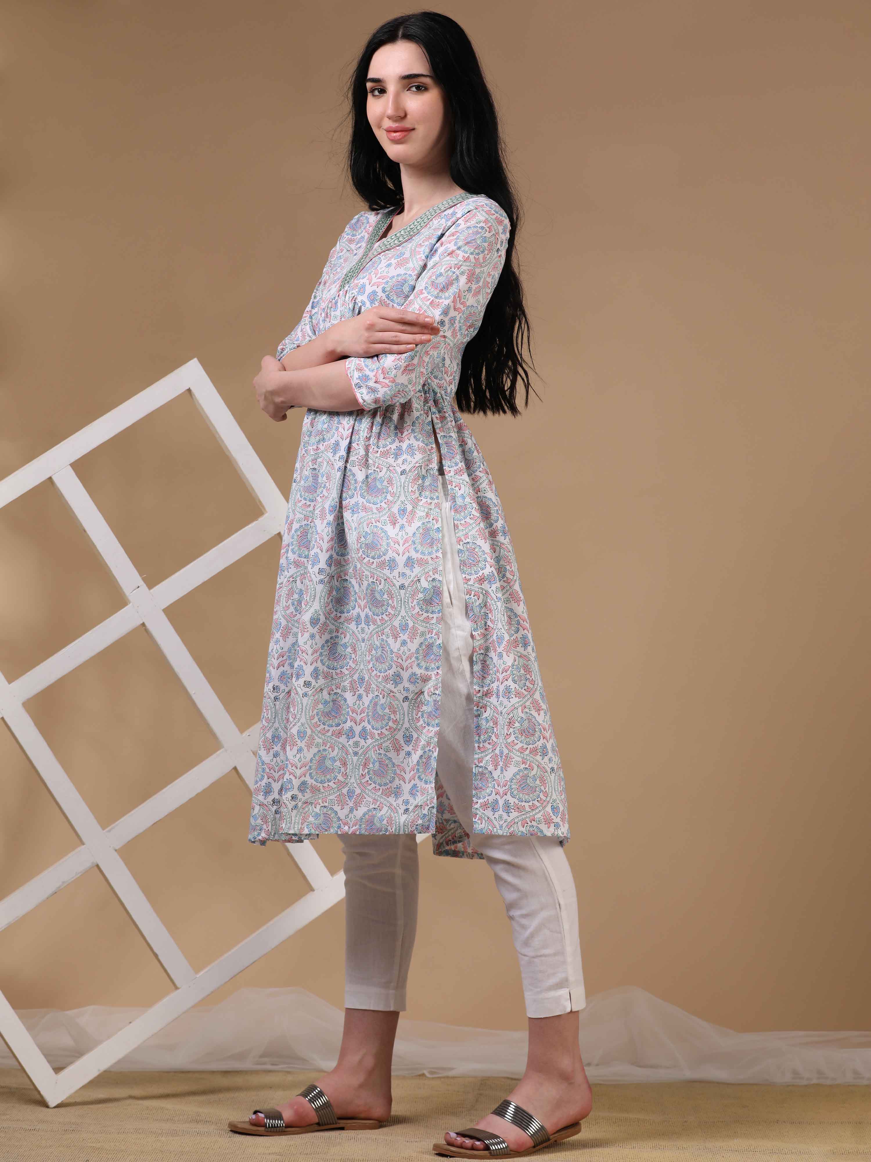 White 3/4th Sleeves Casual Wear Kurta