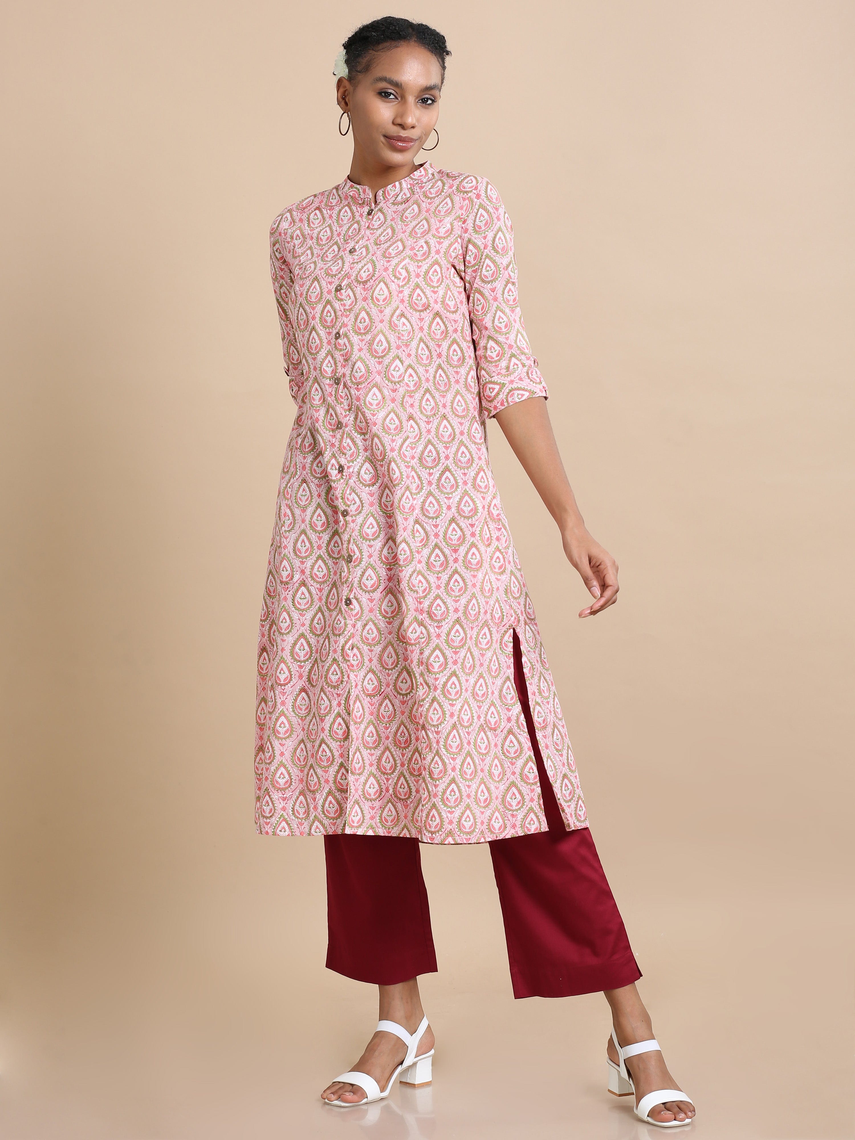 Maroon Cotton Solid Regular fit Ankle length Pants