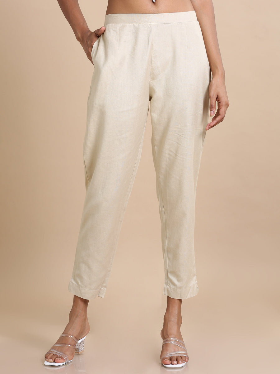 Biscuit Cotton Solid Regular fit Ankle length Pants