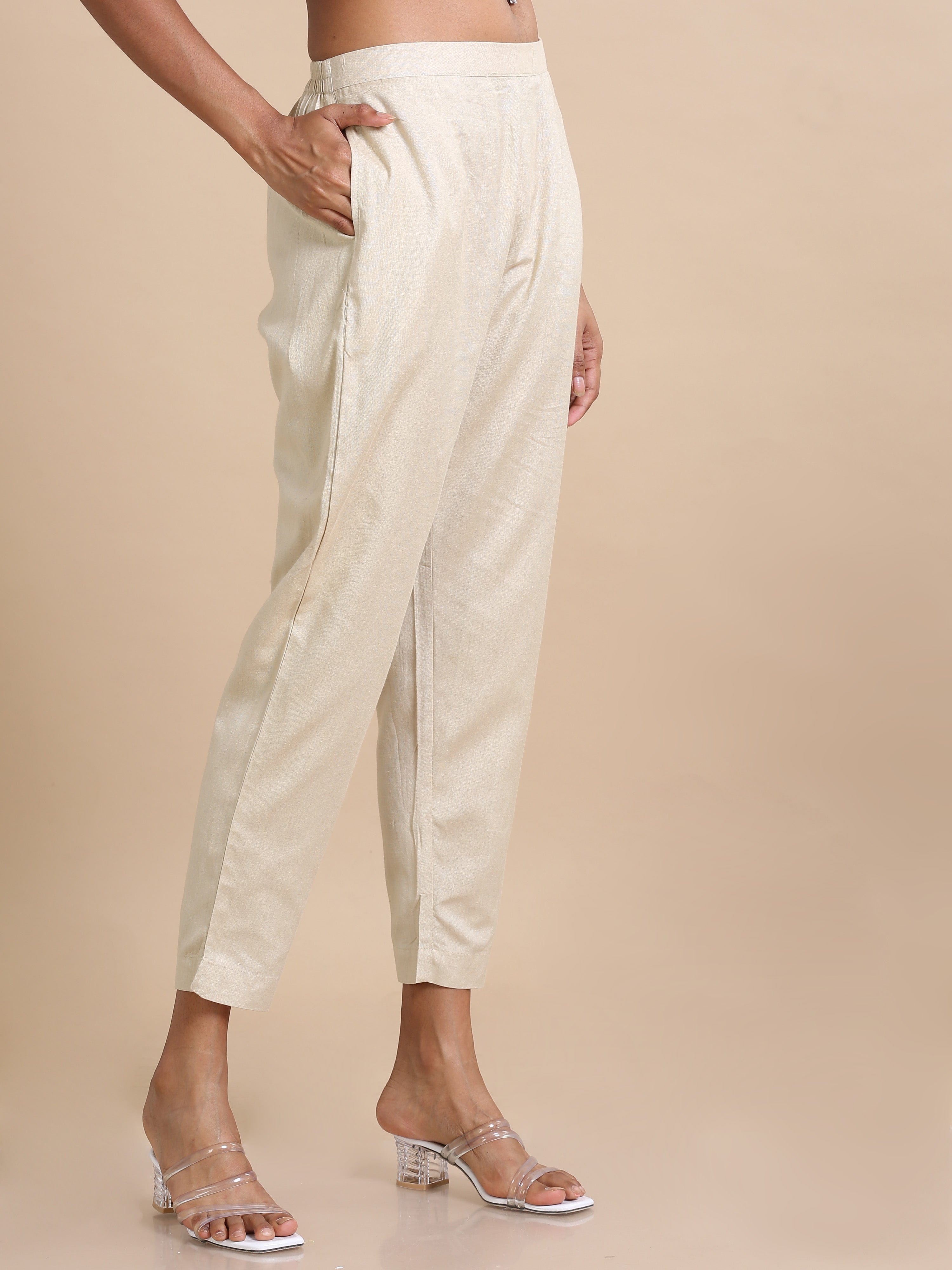 Biscuit Cotton Solid Regular fit Ankle length Pants