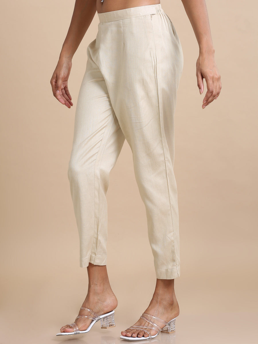 Biscuit Cotton Solid Regular fit Ankle length Pants