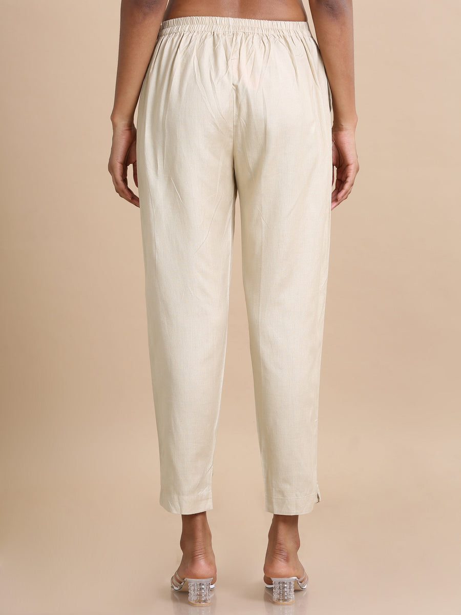 Biscuit Cotton Solid Regular fit Ankle length Pants