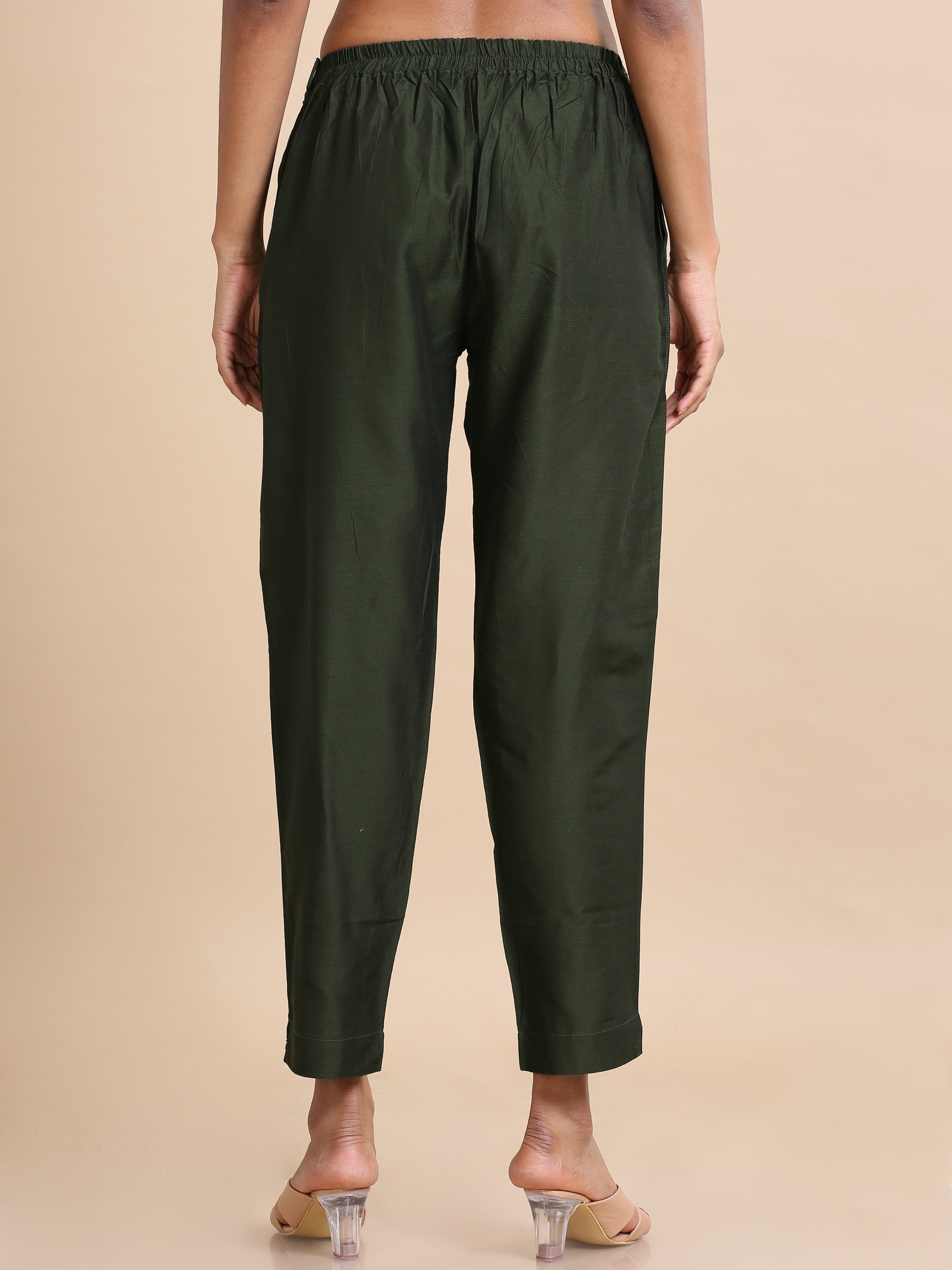 Mehndi Cotton Solid Regular fit Ankle length Pants