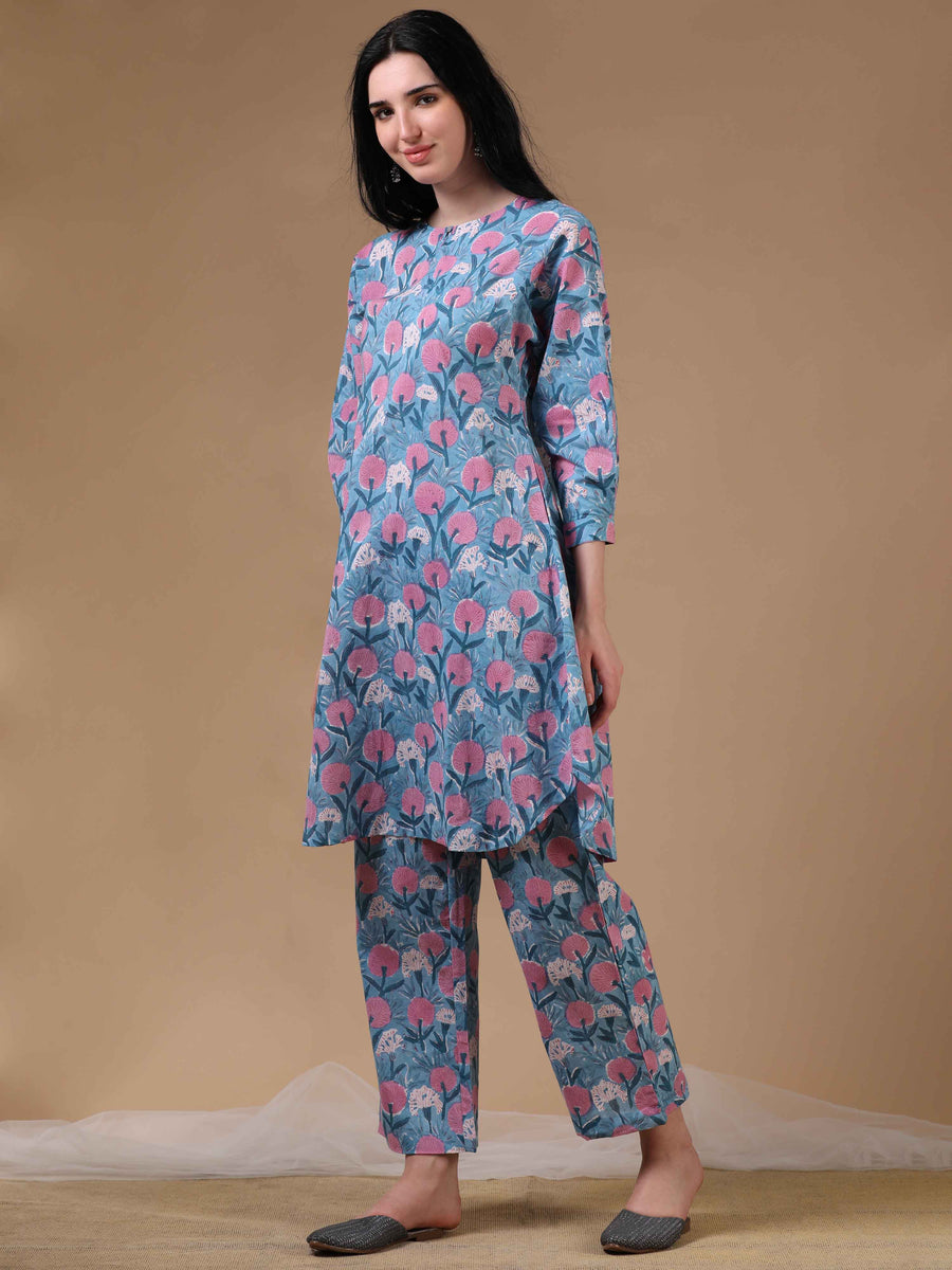 Blue 3/4th Sleeves Casual Wear Co-ords