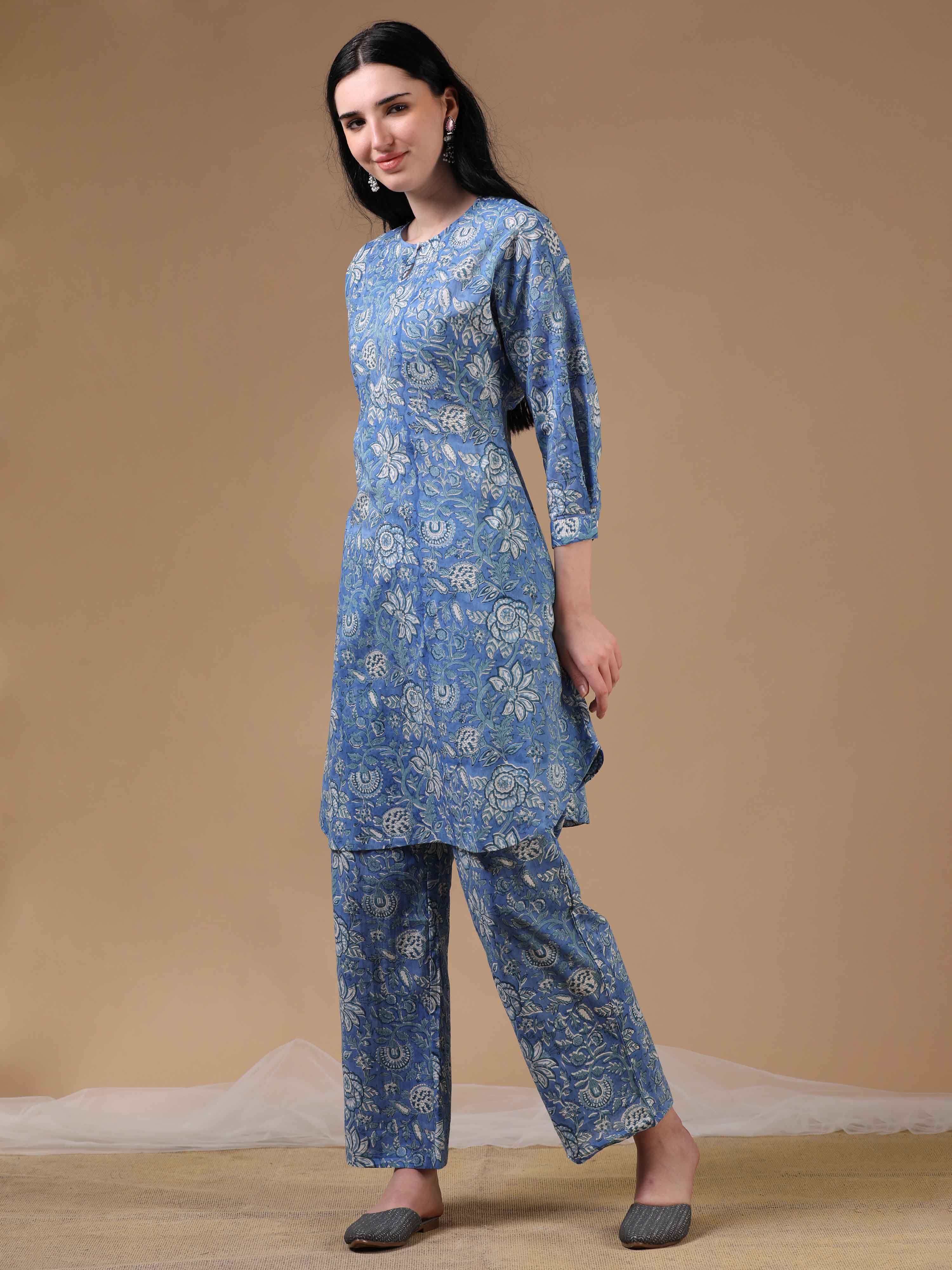 Light Blue 3/4th Sleeves Casual Wear Co-ords