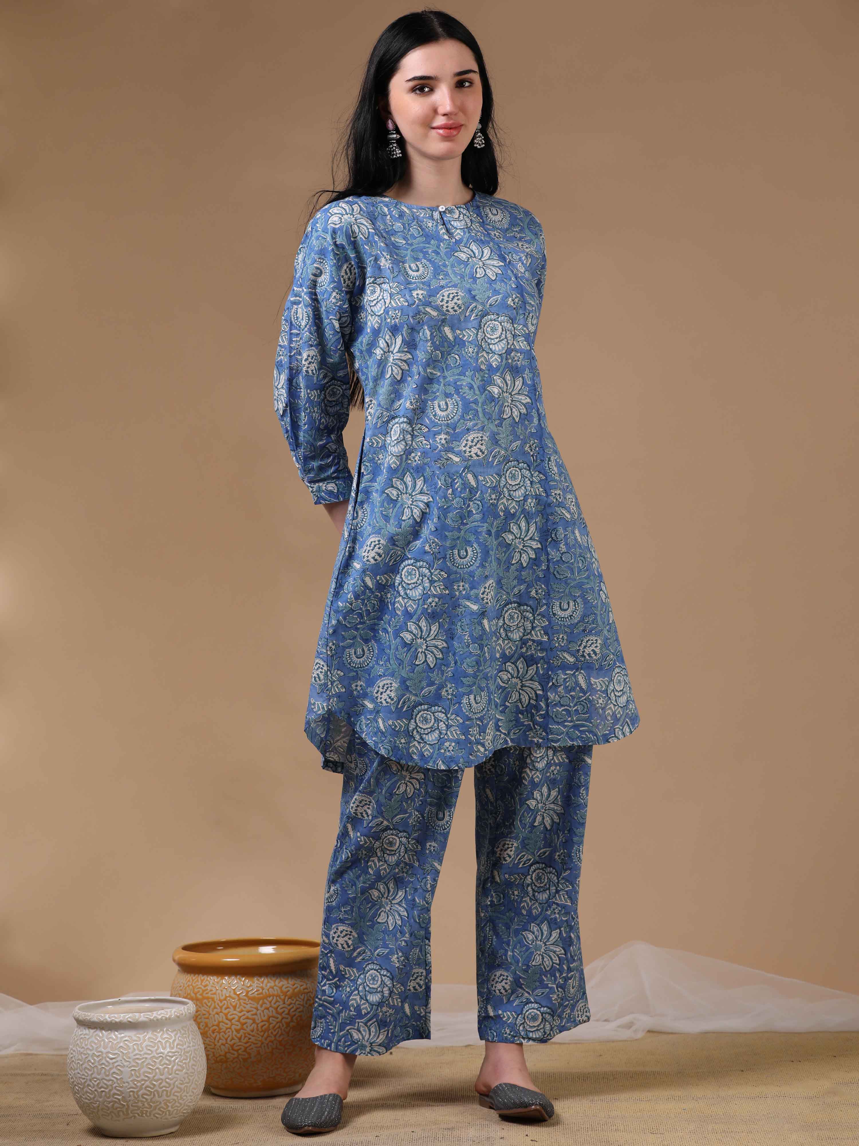 Light Blue 3/4th Sleeves Casual Wear Co-ords
