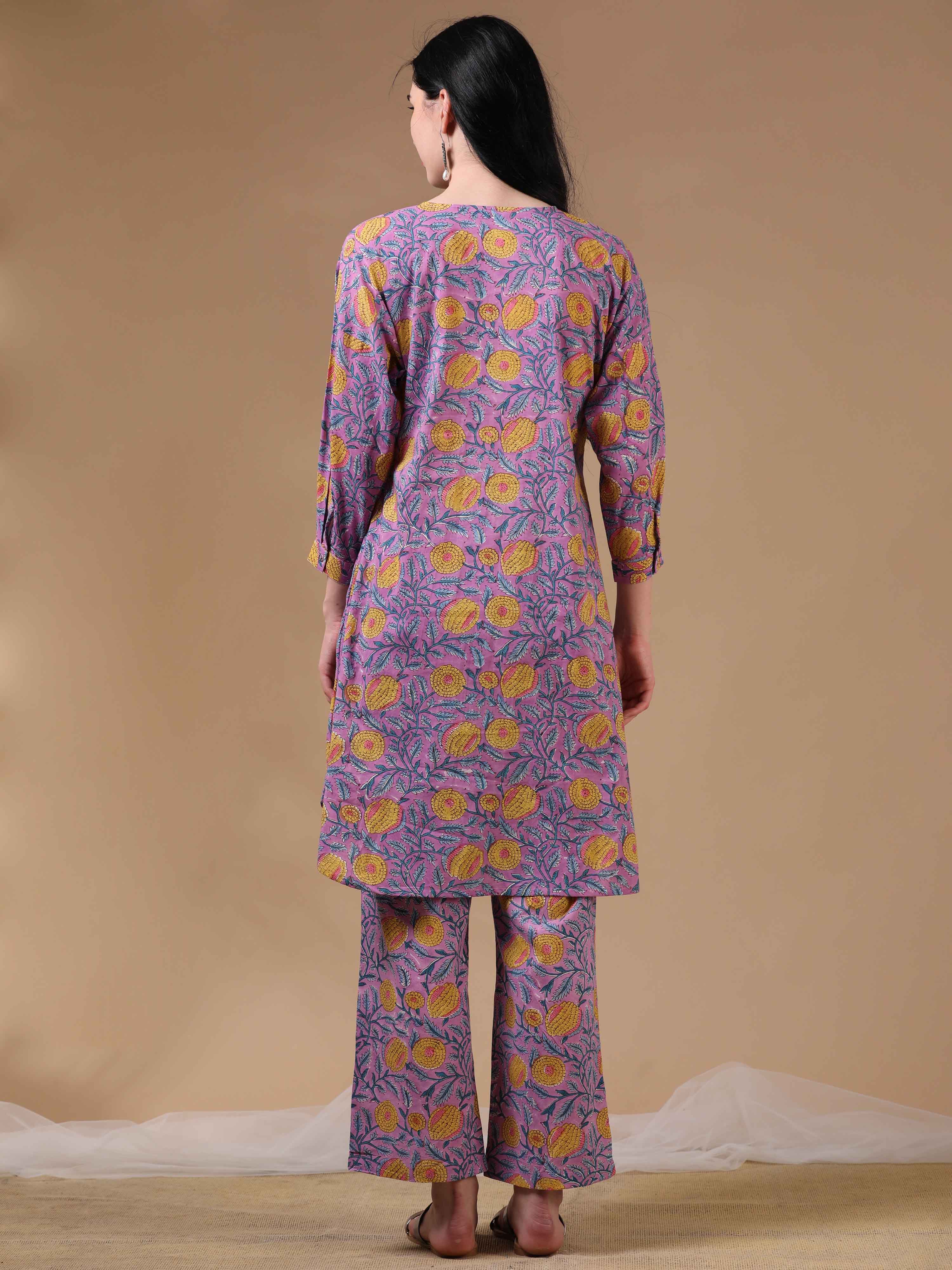 Purple 3/4th Sleeves Casual Wear Co-ords