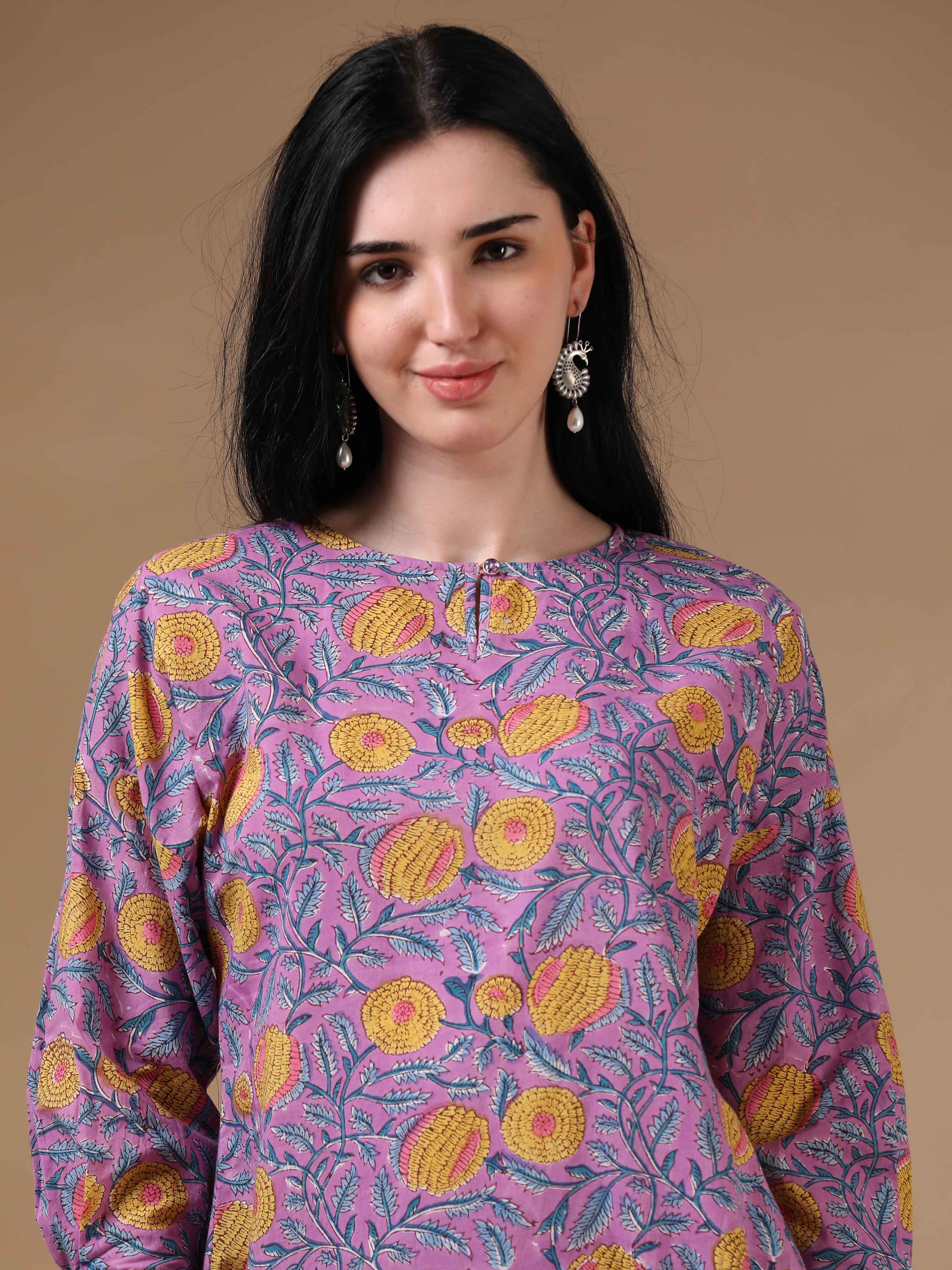 Purple 3/4th Sleeves Casual Wear Co-ords