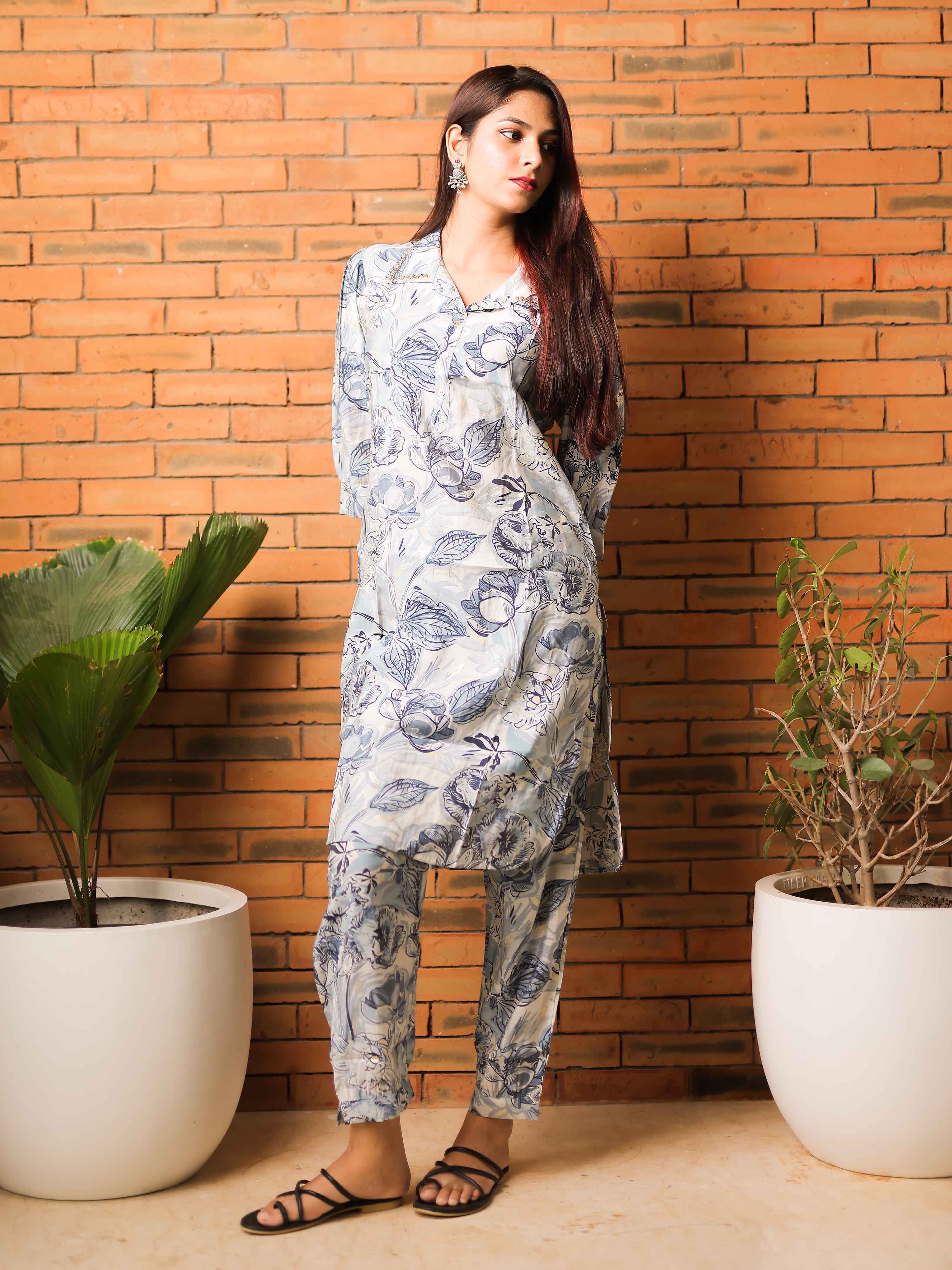 Grey 3/4th Sleeve Co-ords Set