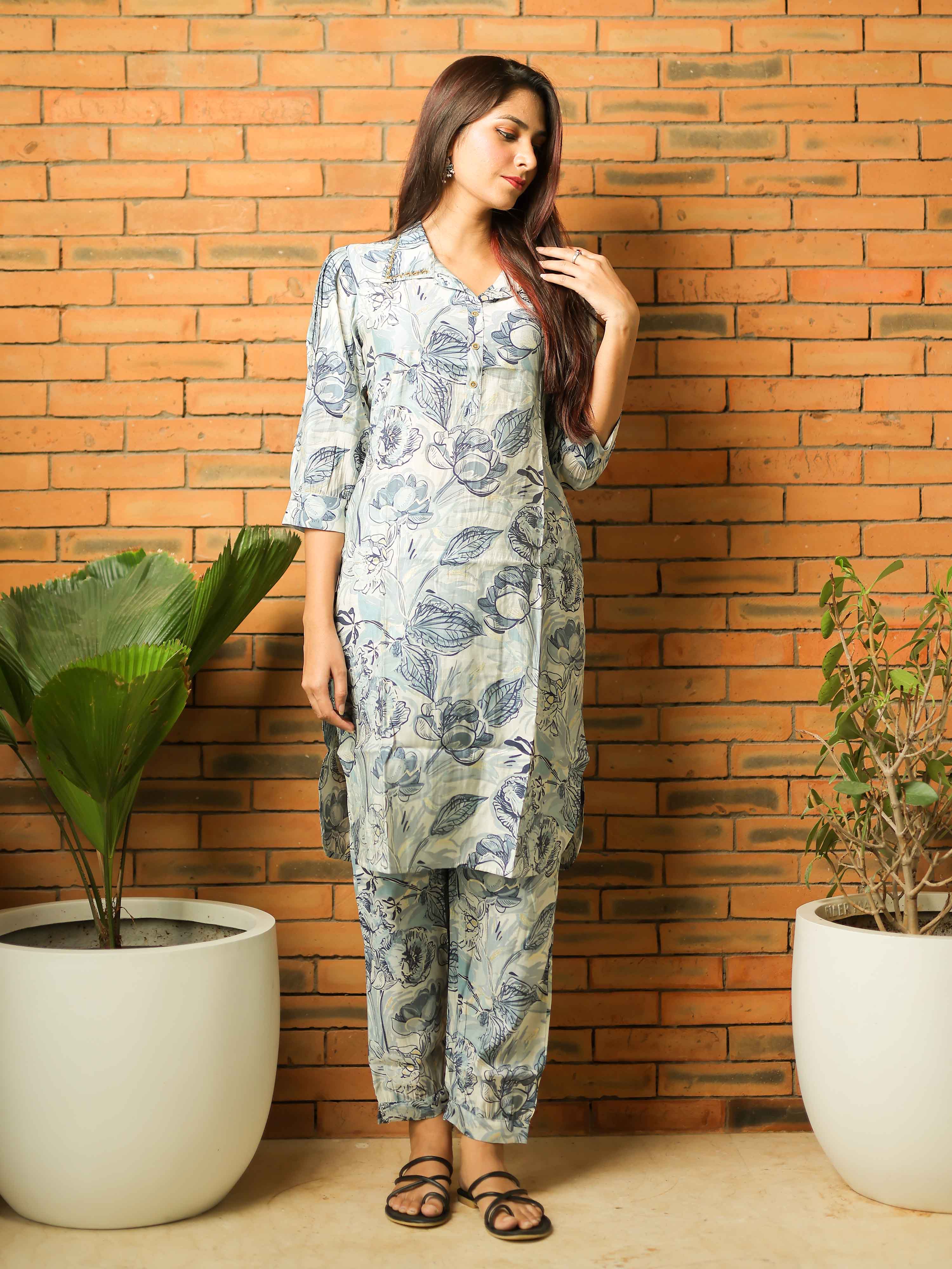 Grey 3/4th Sleeve Co-ords Set