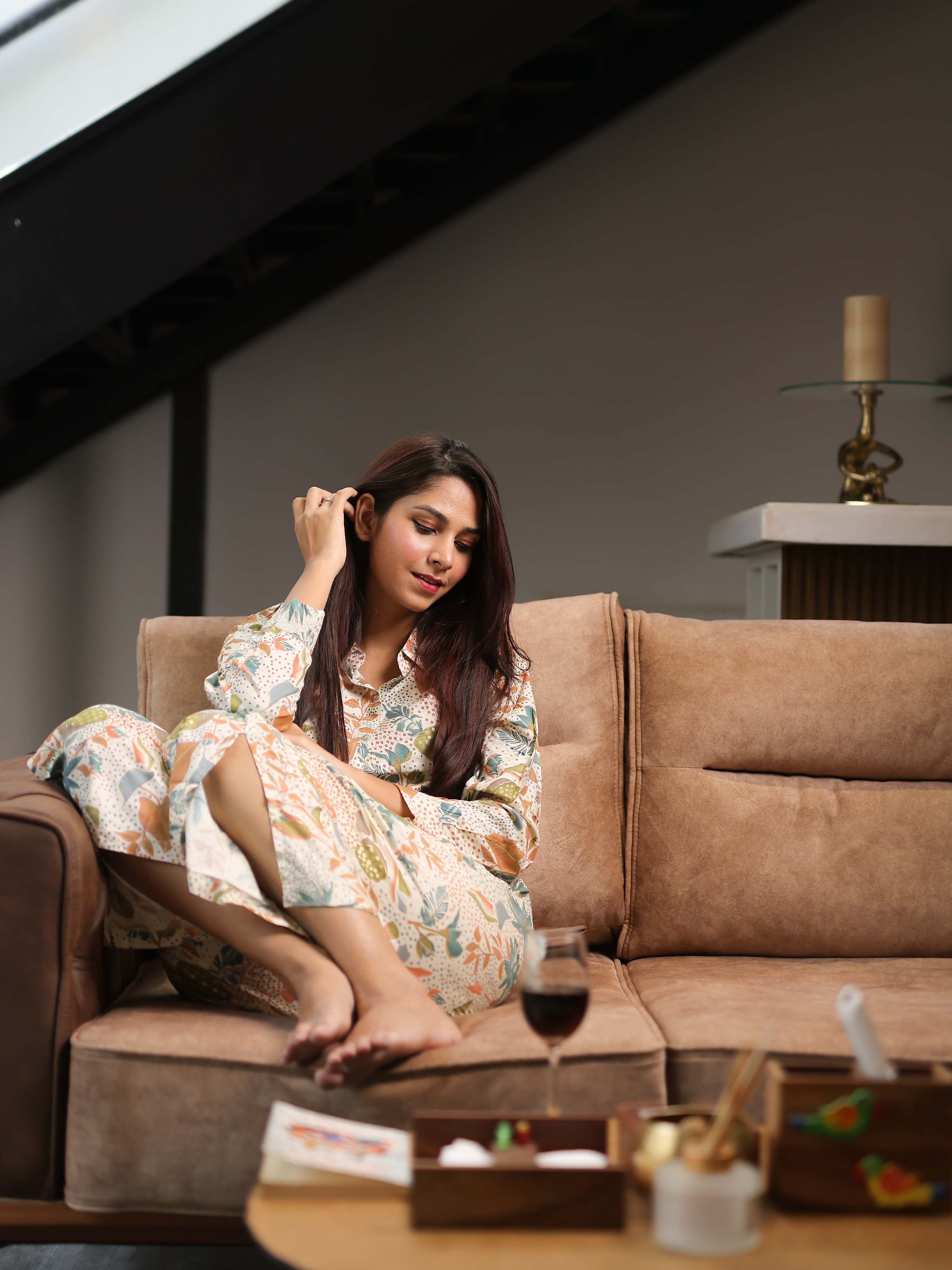 Cream 3/4th Sleeve Co-ords Set