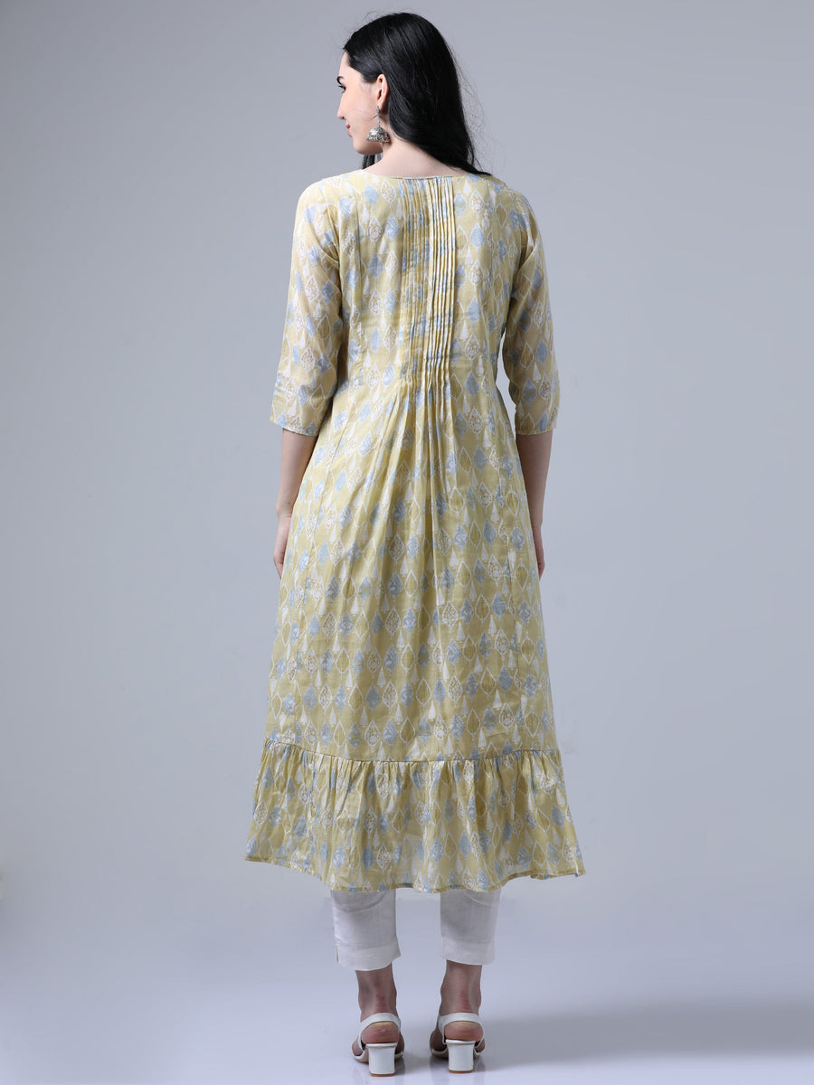 Light Mustard 3/4th Regualr Sleeve Flared Dress