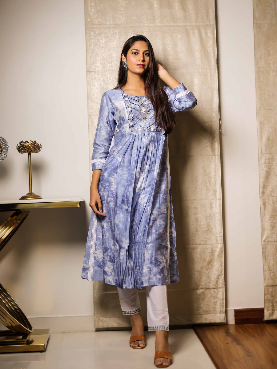 Sky Blue 3/4th Sleeve Kurta Set