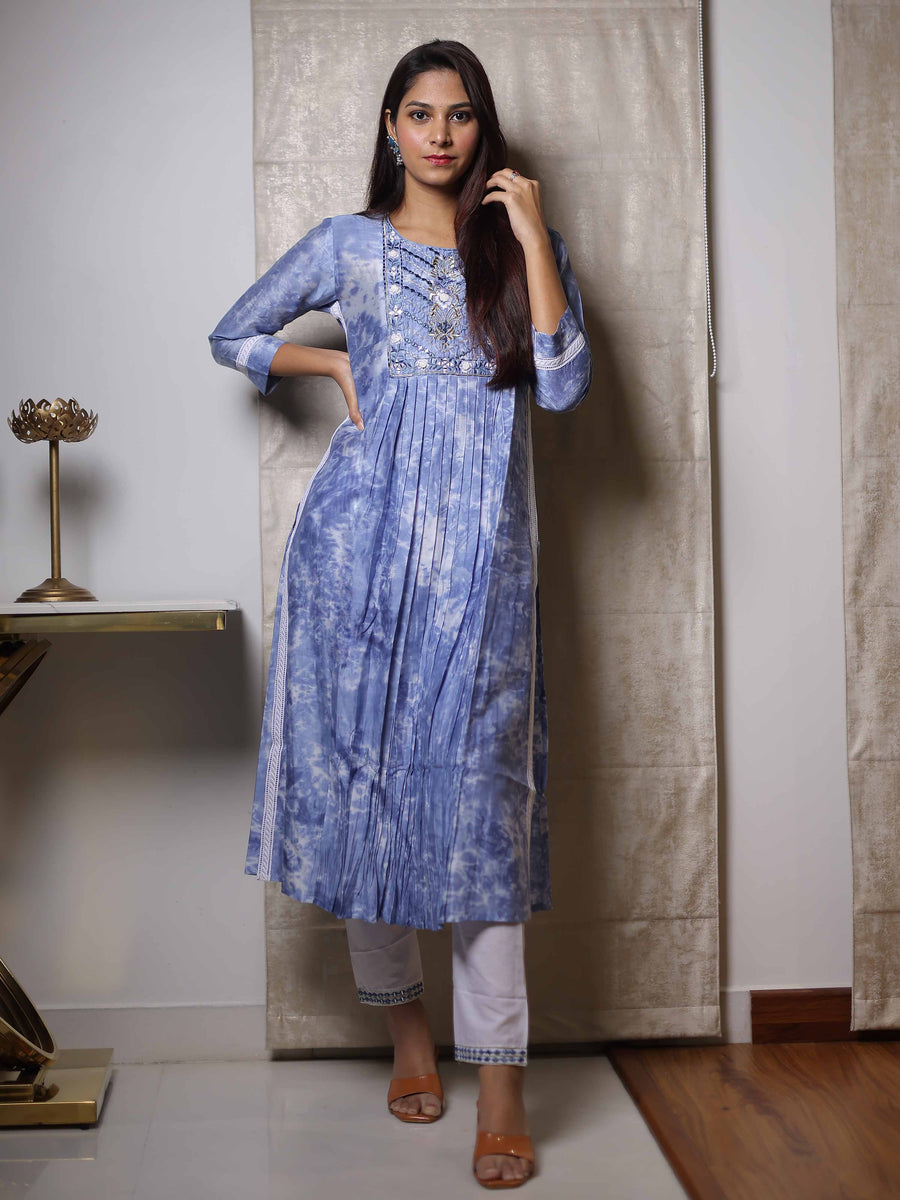 Sky Blue 3/4th Sleeve Kurta Set