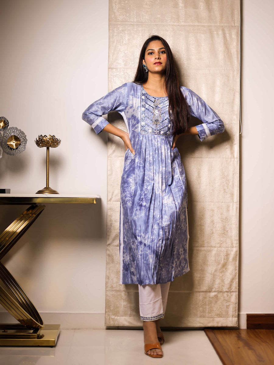 Sky Blue 3/4th Sleeve Kurta Set