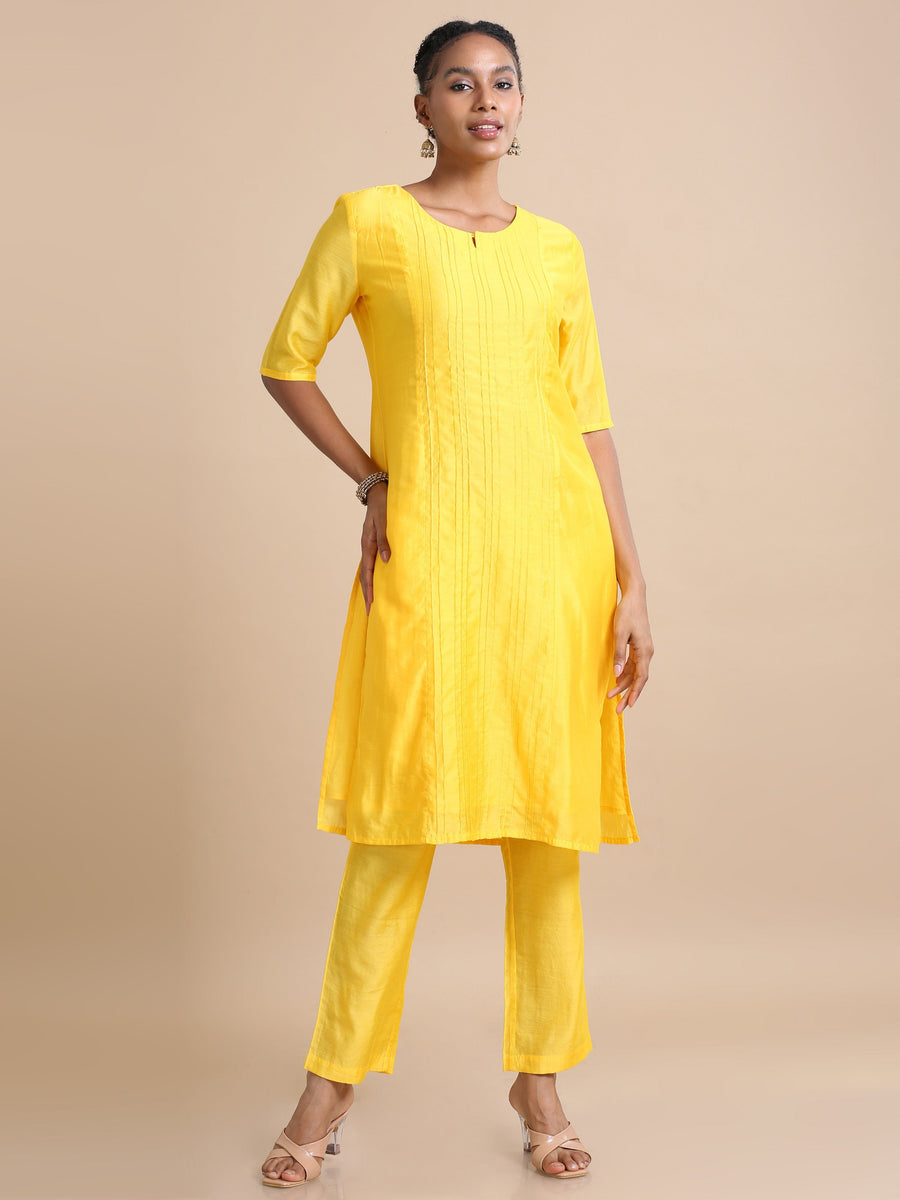 Sunshine Elbow sleeves Cotton silk Thread work Regular fit Calf length Kurta Set - With Dupatta