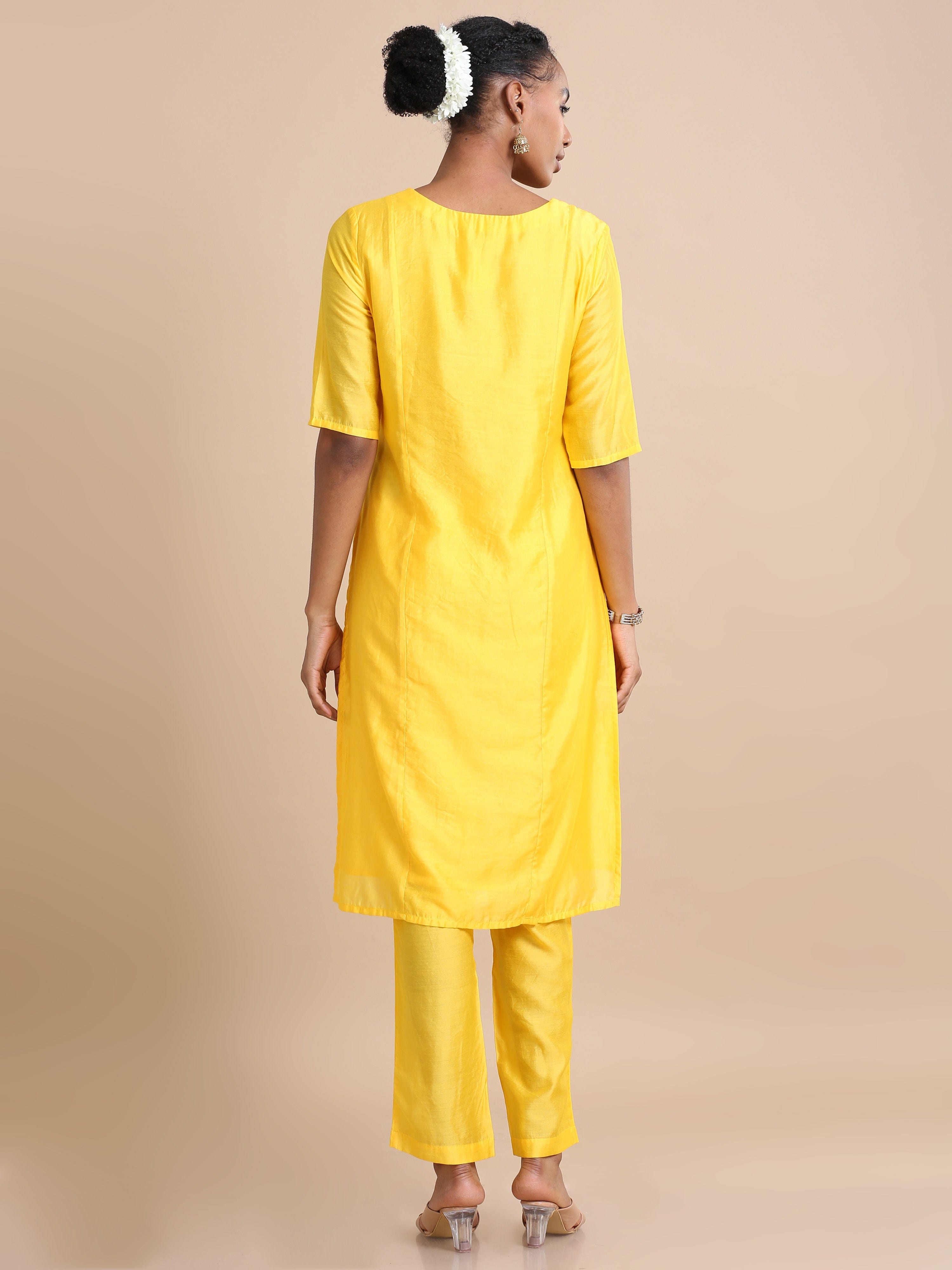 Sunshine Elbow sleeves Cotton silk Thread work Regular fit Calf length Kurta Set - With Dupatta