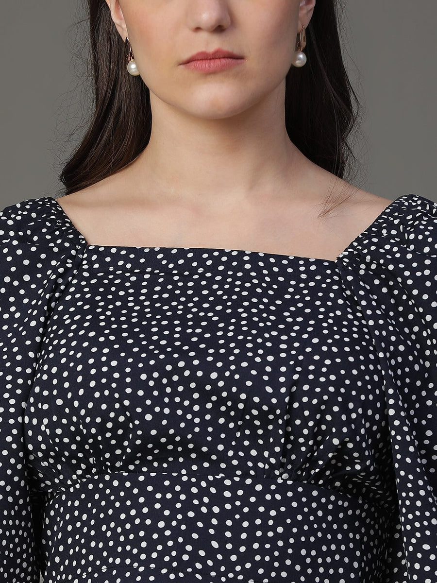 Navy Polka Dot 3/4th Puff Sleeve Casual Top