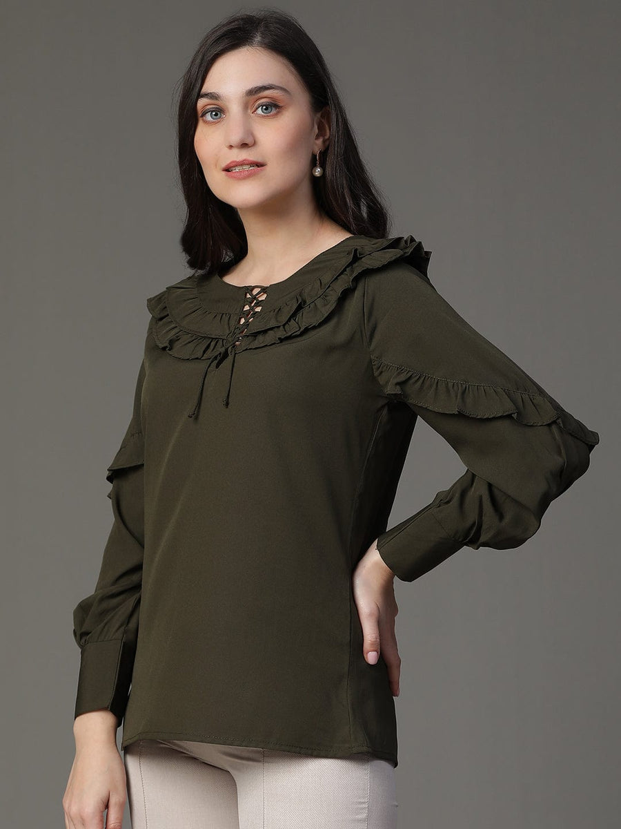 Dark Green 3/4th Bishop Sleeve Party Wear Top