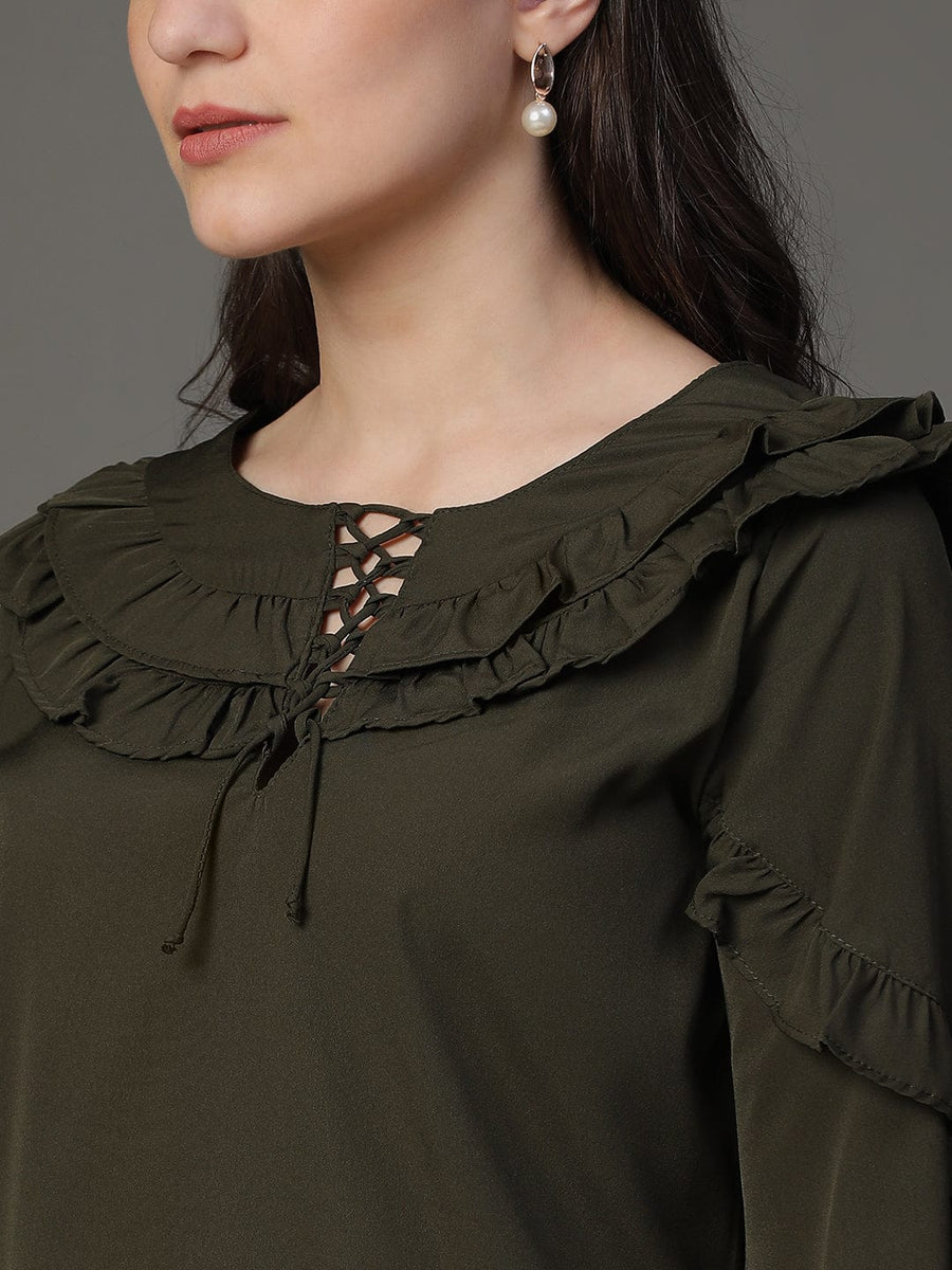 Dark Green 3/4th Bishop Sleeve Party Wear Top