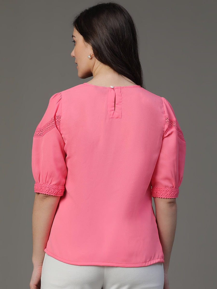 Pink Elbow Sleeve Solid Daily Wear Top