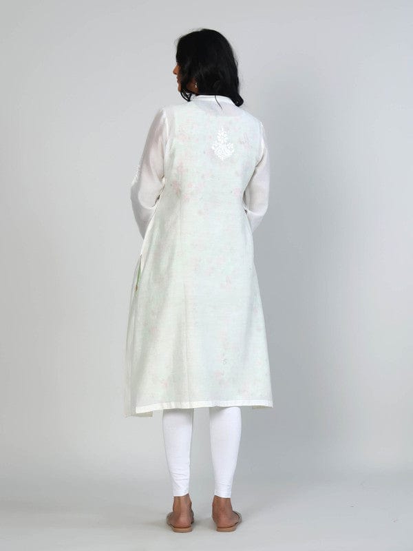 Ivory Full sleeves Chanderi chikankari, Floral Calf length Kurta