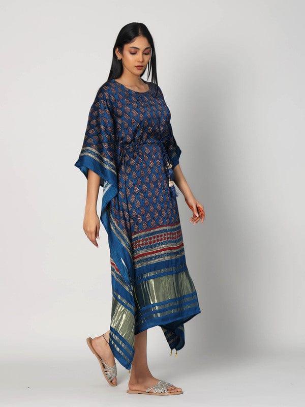 Indigo 3/4th Sleeves Modal Silk All over print Calf length Kaftan