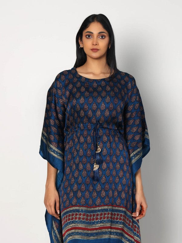 Indigo 3/4th Sleeves Modal Silk All over print Calf length Kaftan