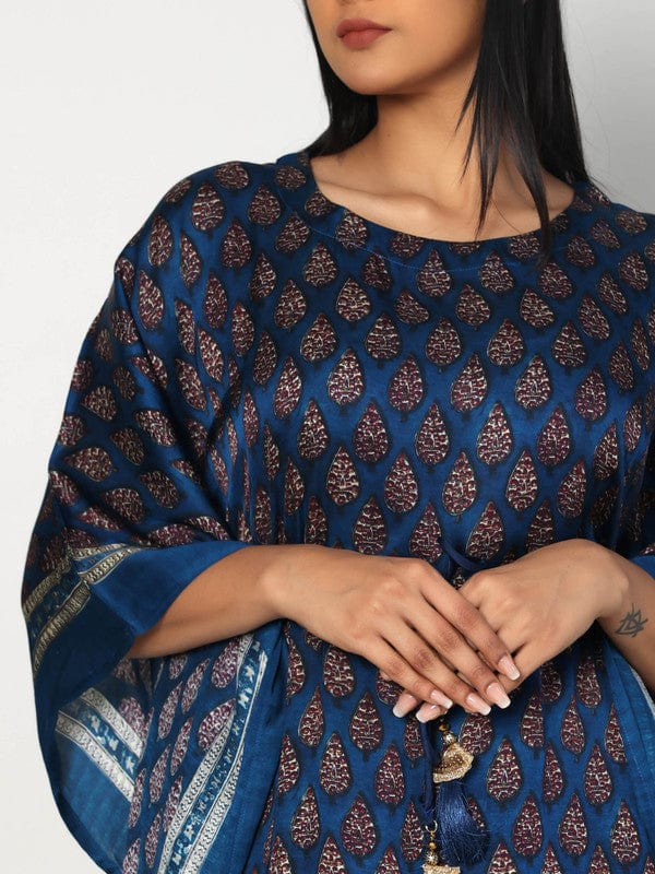 Indigo 3/4th Sleeves Modal Silk All over print Calf length Kaftan