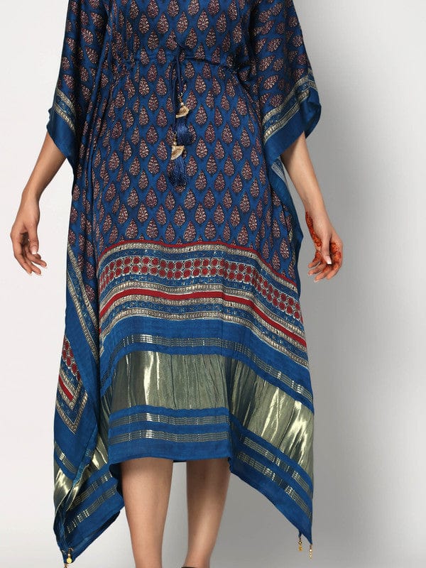 Indigo 3/4th Sleeves Modal Silk All over print Calf length Kaftan