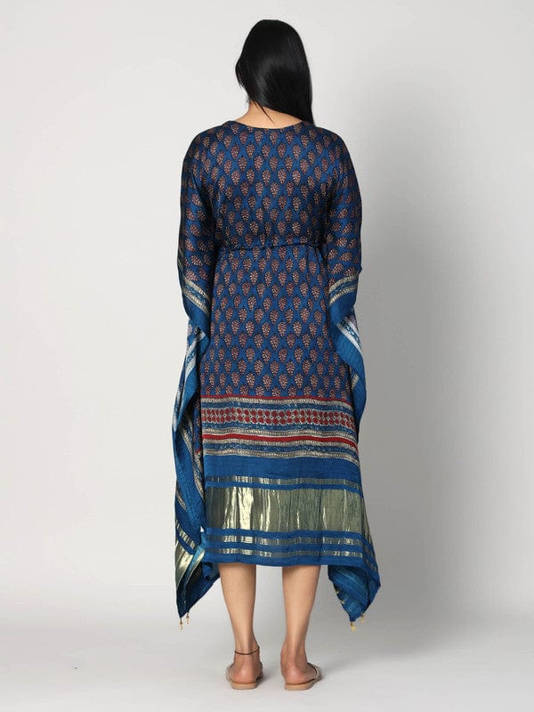 Indigo 3/4th Sleeves Modal Silk All over print Calf length Kaftan