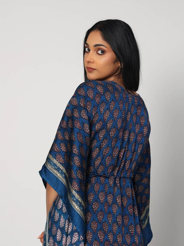 Indigo 3/4th Sleeves Modal Silk All over print Calf length Kaftan