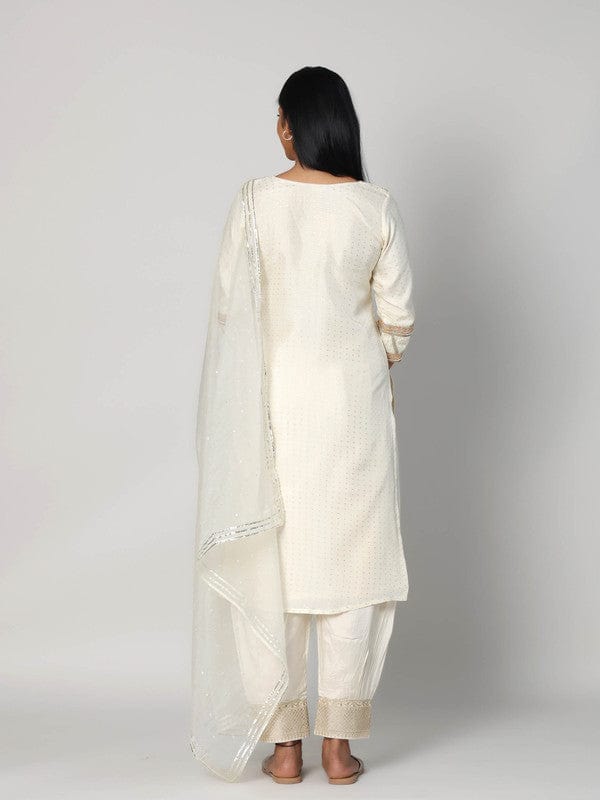 Pearl 3/4th Sleeves Chanderi Zari thread work Calf length Kurta Set - With Dupatta