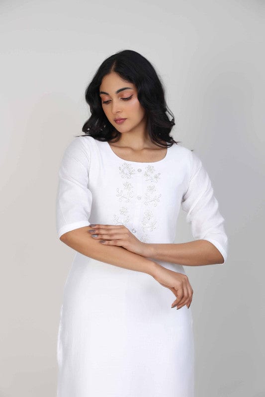 White 3/4th Sleeves Viscose Embellishment work Calf length Regular Fit Kurta