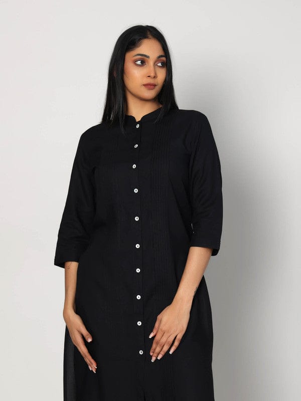 Black 3/4th Sleeves Rayon Solid Calf length Kurta