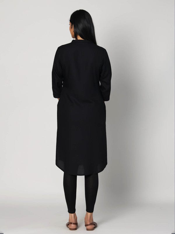 Black 3/4th Sleeves Rayon Solid Calf length Kurta