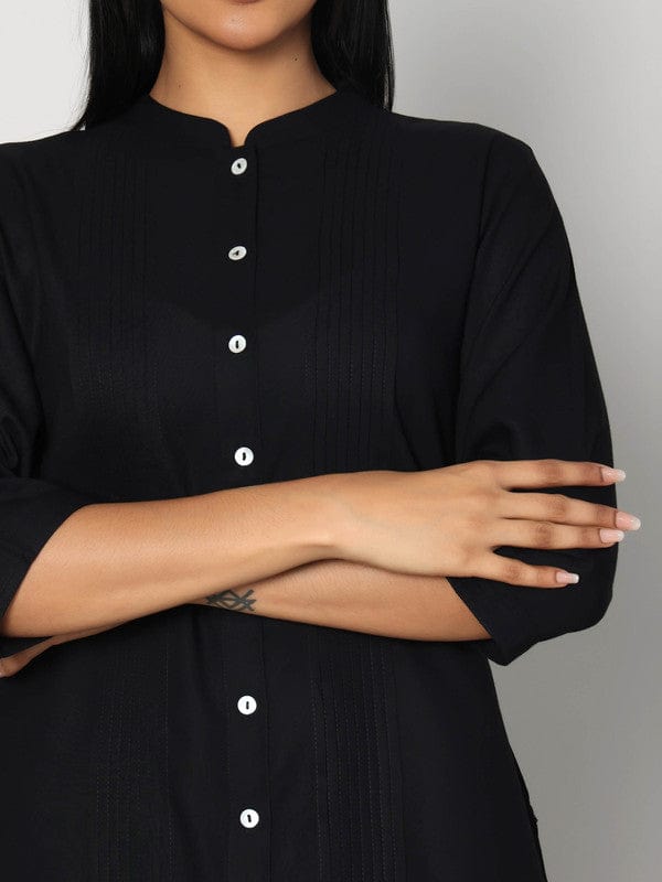 Black 3/4th Sleeves Rayon Solid Calf length Kurta