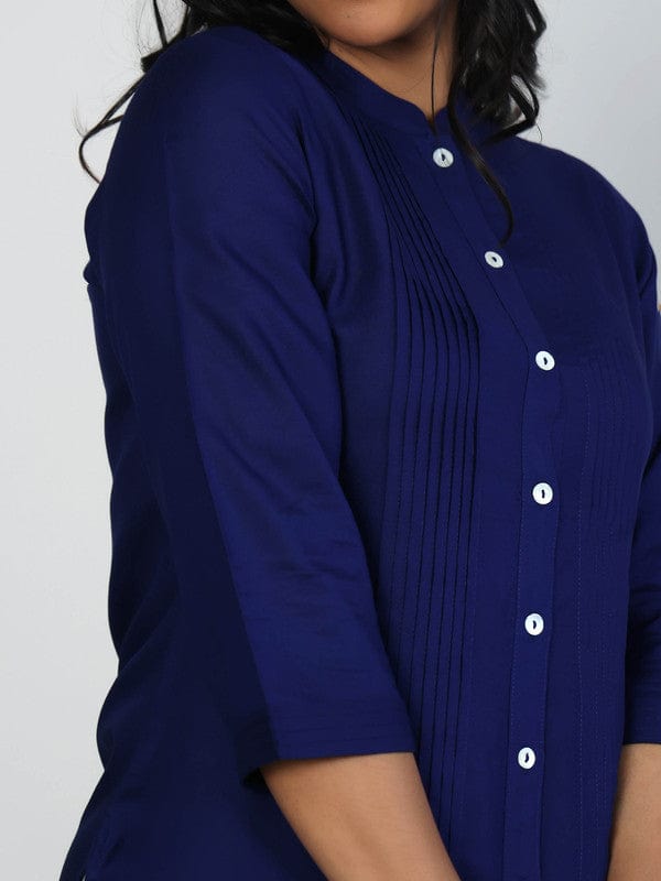 Blue 3/4th Sleeves Rayon Solid Calf length Kurta