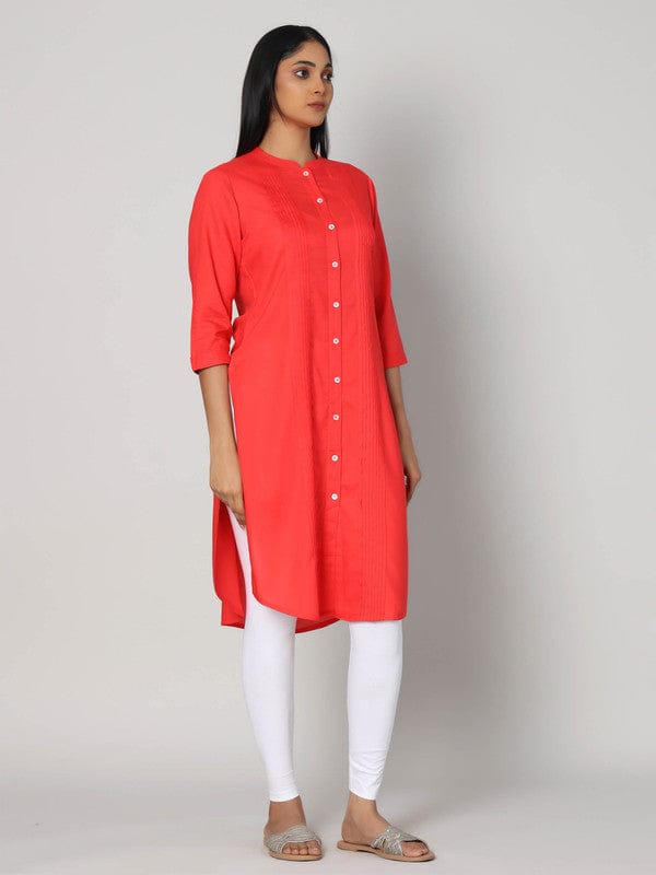Coral 3/4th Sleeves Rayon Solid Calf length Kurta