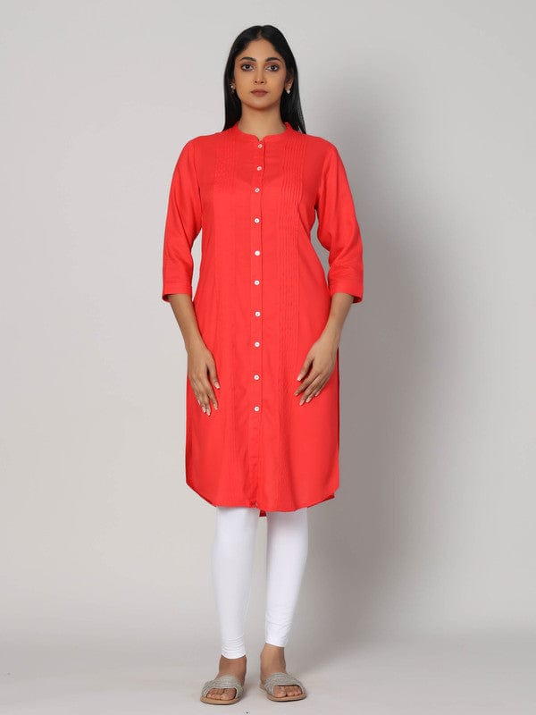 Coral 3/4th Sleeves Rayon Solid Calf length Kurta