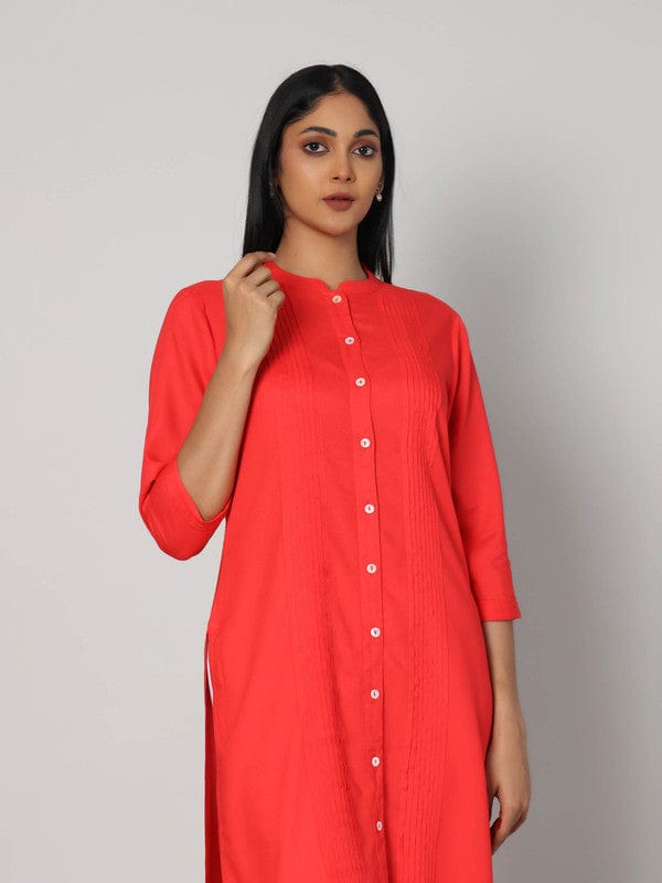 Coral 3/4th Sleeves Rayon Solid Calf length Kurta