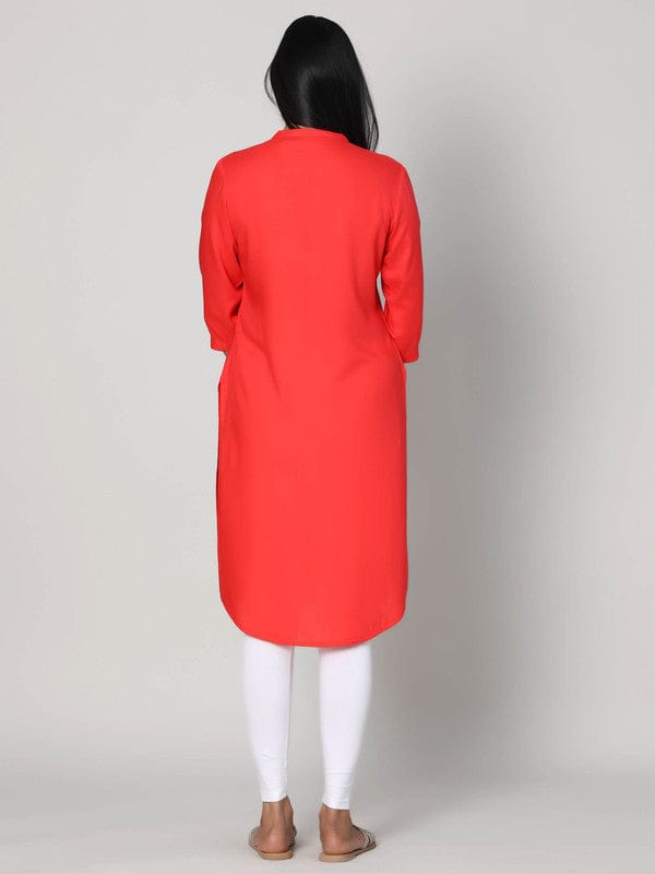 Coral 3/4th Sleeves Rayon Solid Calf length Kurta