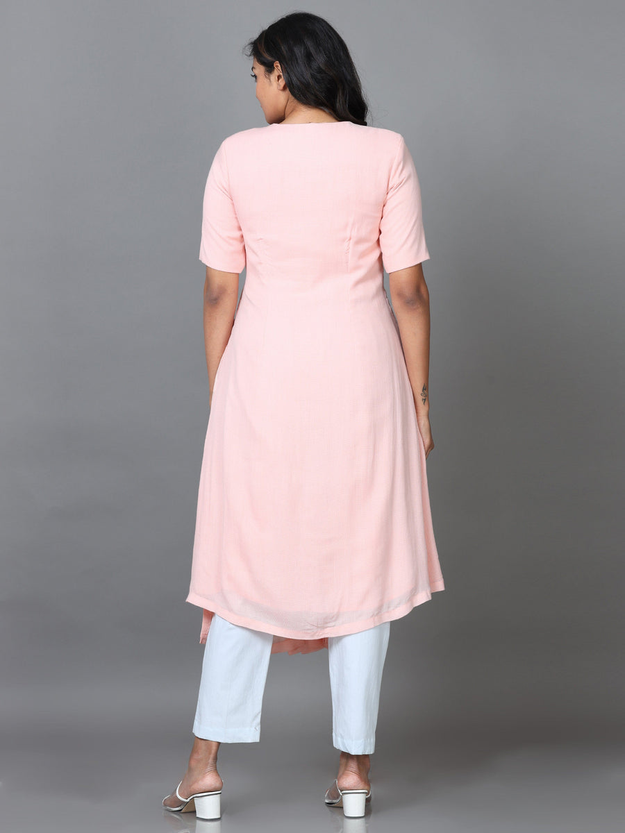 Peach Half Sleeve Cotton Solid Straight calf-long Salwar Suit