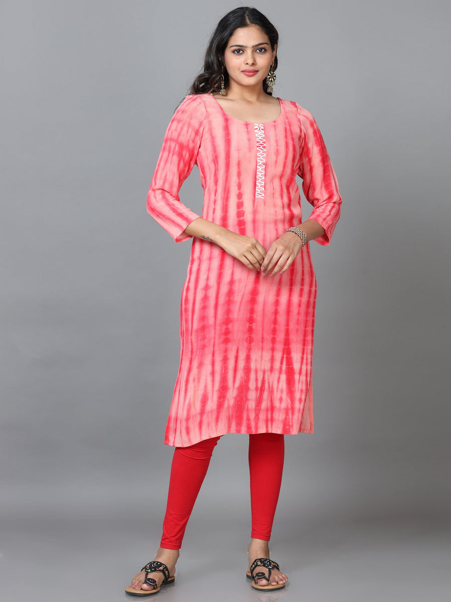 Red 3/4 Sleeve Georgette Printed Straight Calf Length Kurta