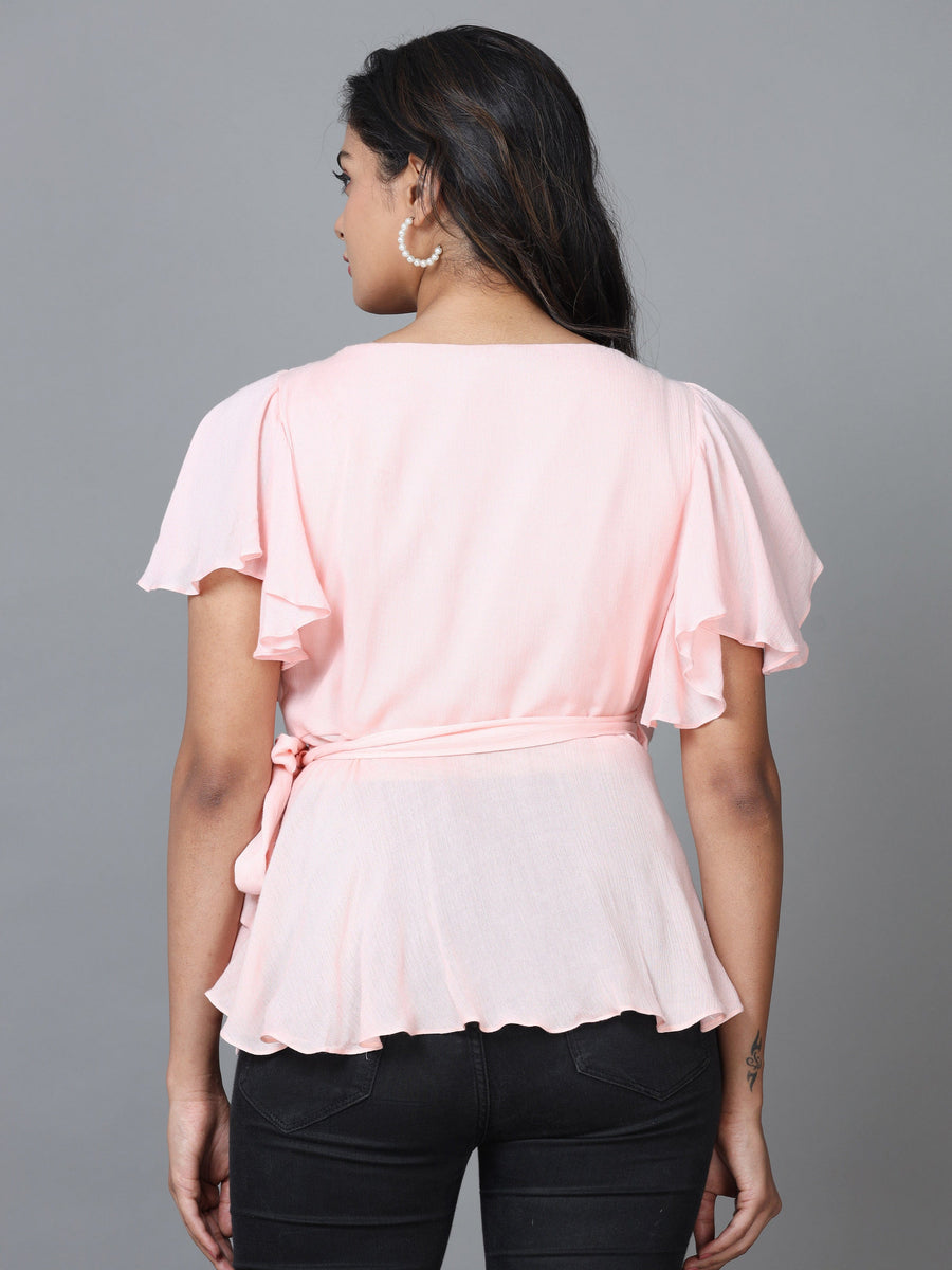 Peach Short Sleeve Cotton Solid Western Standard Length Top