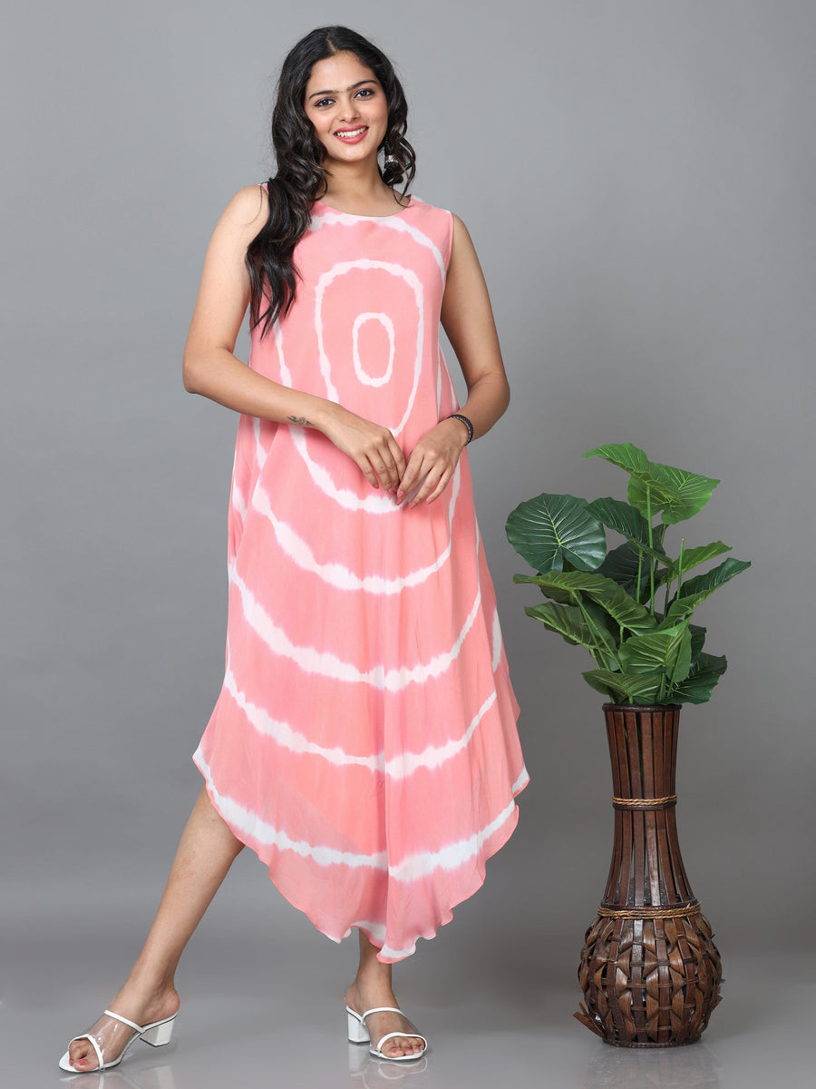 Peach Sleeveless Georgette Printed A-Line Ankle Length Kurta