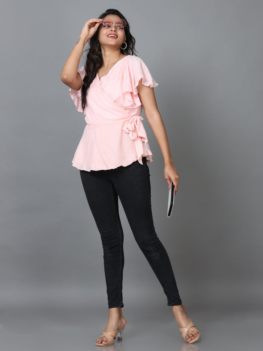 Peach Short Sleeve Cotton Solid Western Standard Length Top