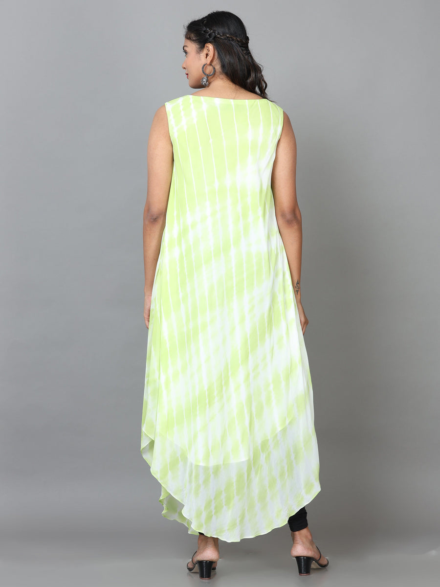 Green Sleeveless Georgette Printed A-Line Ankle Length Kurta