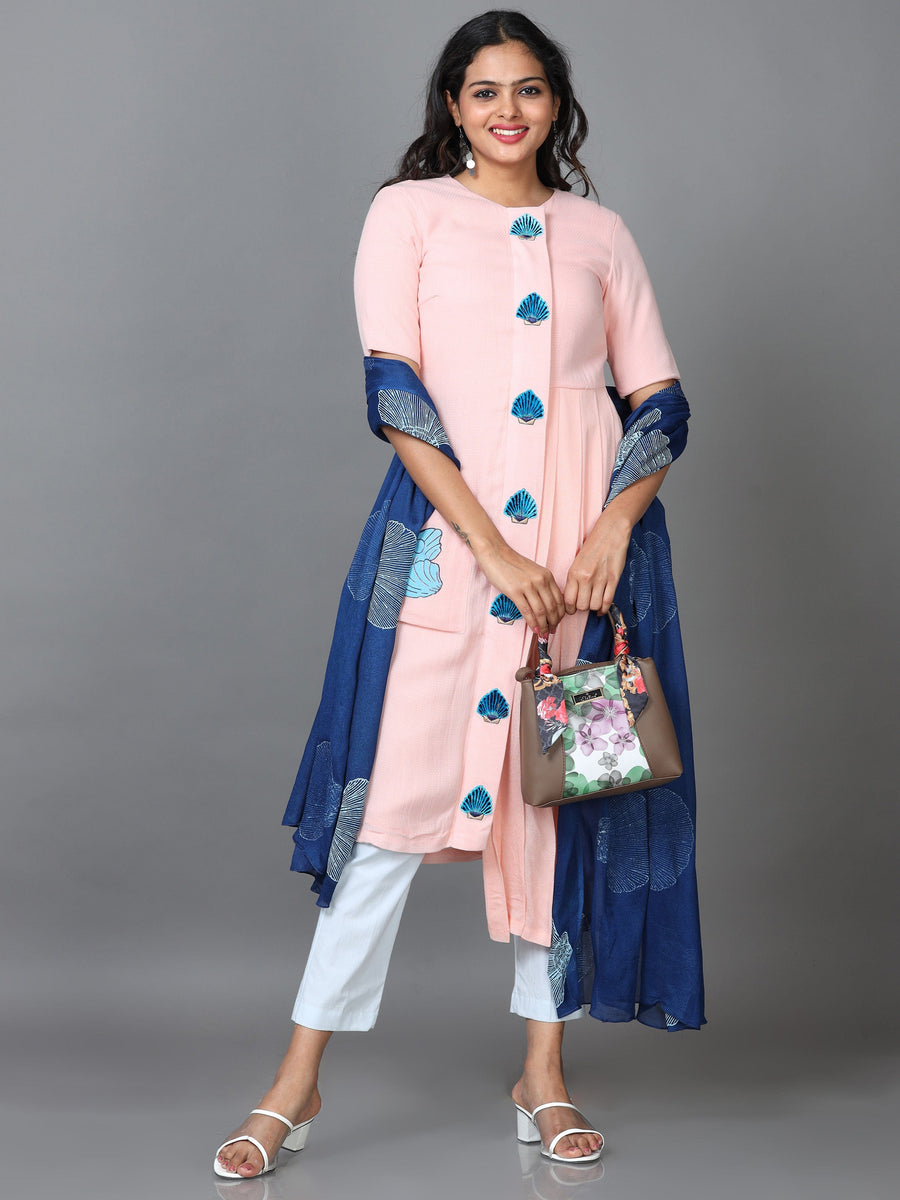 Peach Half Sleeve Cotton Solid Straight calf-long Salwar Suit